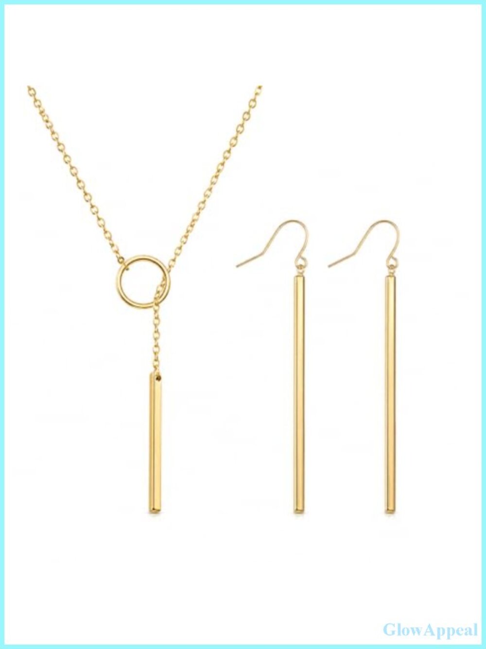 Gold Plated Dangle Earrings & Layered Bar Pendant Necklace Set